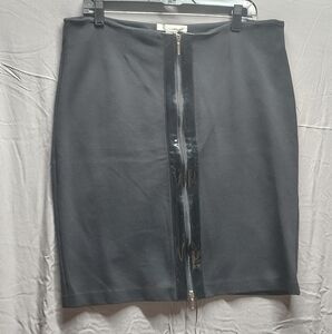 WD-NY Black Cotton Pencil Skirt With Pleather Zip Size 14